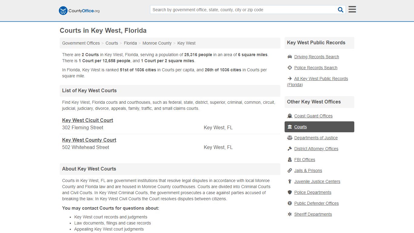 Courts - Key West, FL (Court Records & Calendars) - County Office